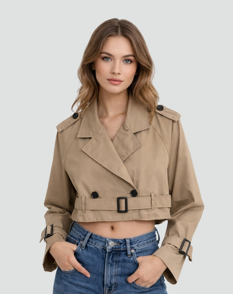 Melisa | Trench Corto Mujer Doble Botonadura con Cinturón