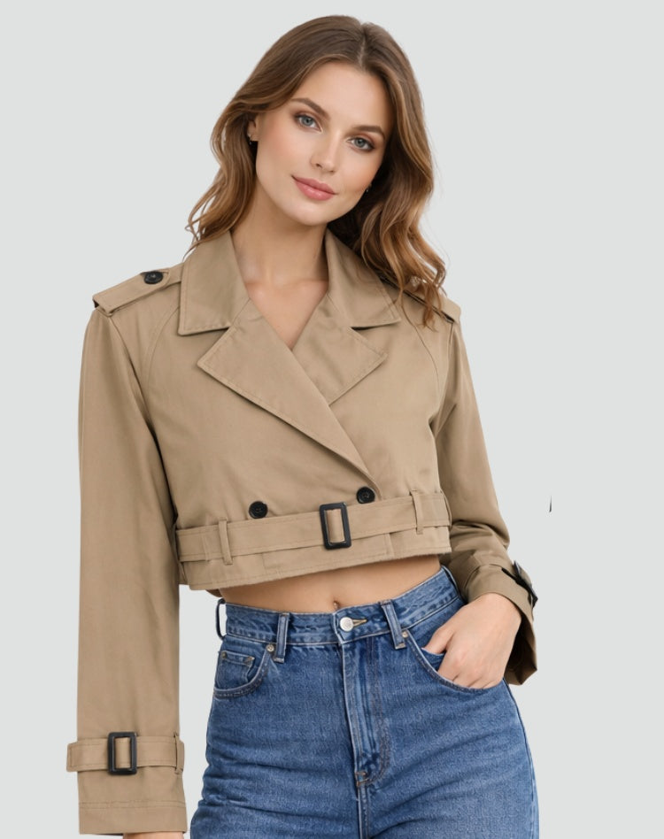 Melisa | Trench Corto Mujer Doble Botonadura con Cinturón