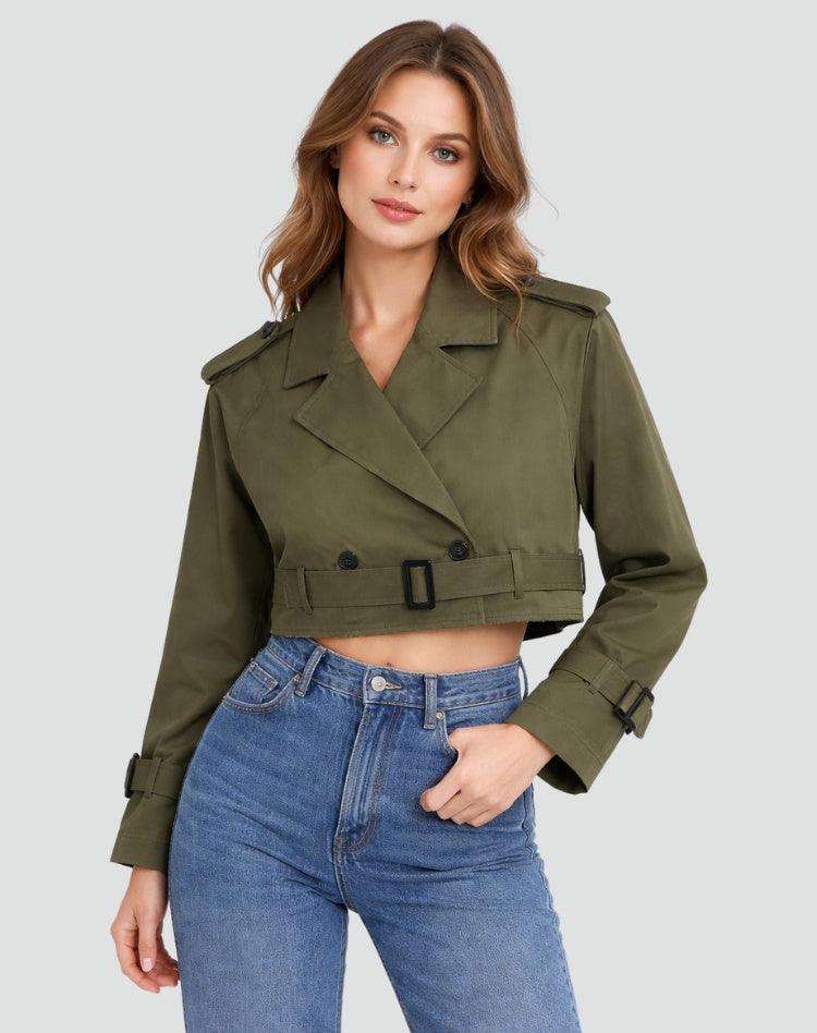 Melisa | Trench Corto Mujer Doble Botonadura con Cinturón