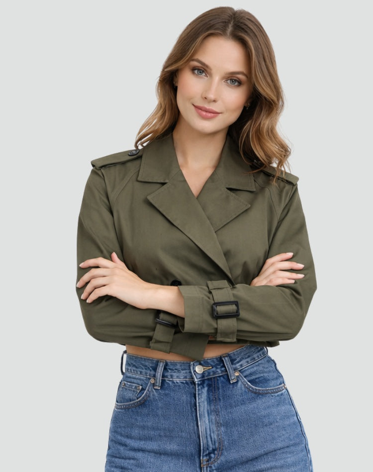 Melisa | Trench Corto Mujer Doble Botonadura con Cinturón
