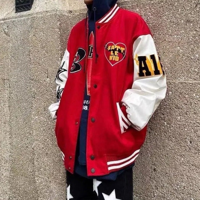 Zeus | Varsity Jacket Hombre Bordado Oversize