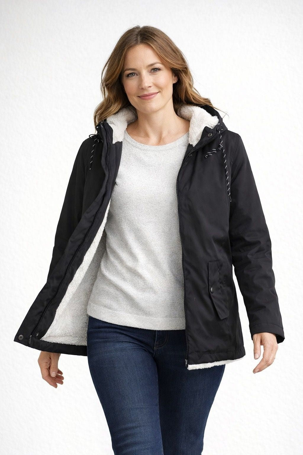 Inma | Chaqueta Impermeable con Forro Borreguito Mujer con Capucha