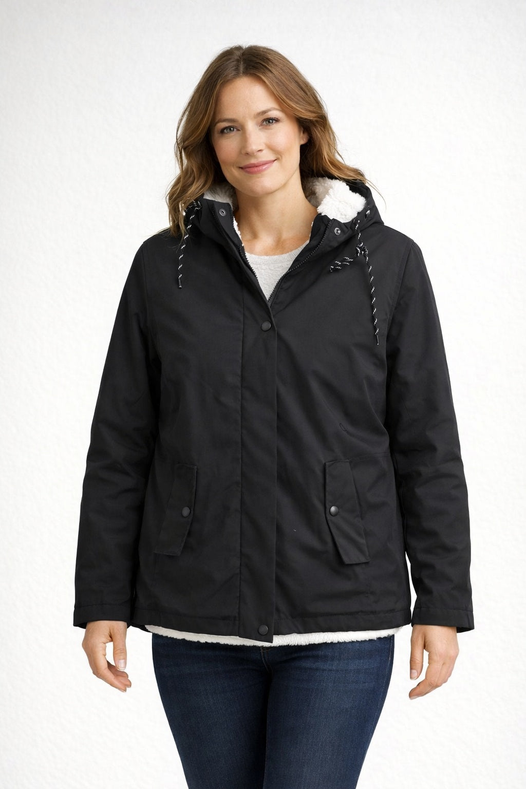 Inma | Chaqueta Impermeable con Forro Borreguito Mujer con Capucha