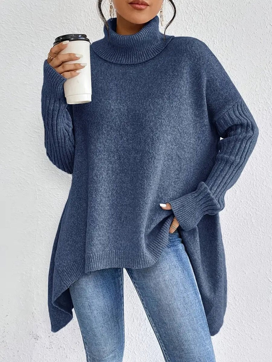 Celia | Jersey de Punto Cuello Alto Oversized Mujer Dobladillo Asimétrico