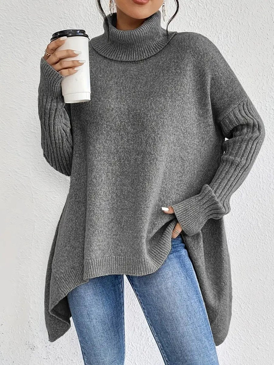 Celia | Jersey de Punto Cuello Alto Oversized Mujer Dobladillo Asimétrico