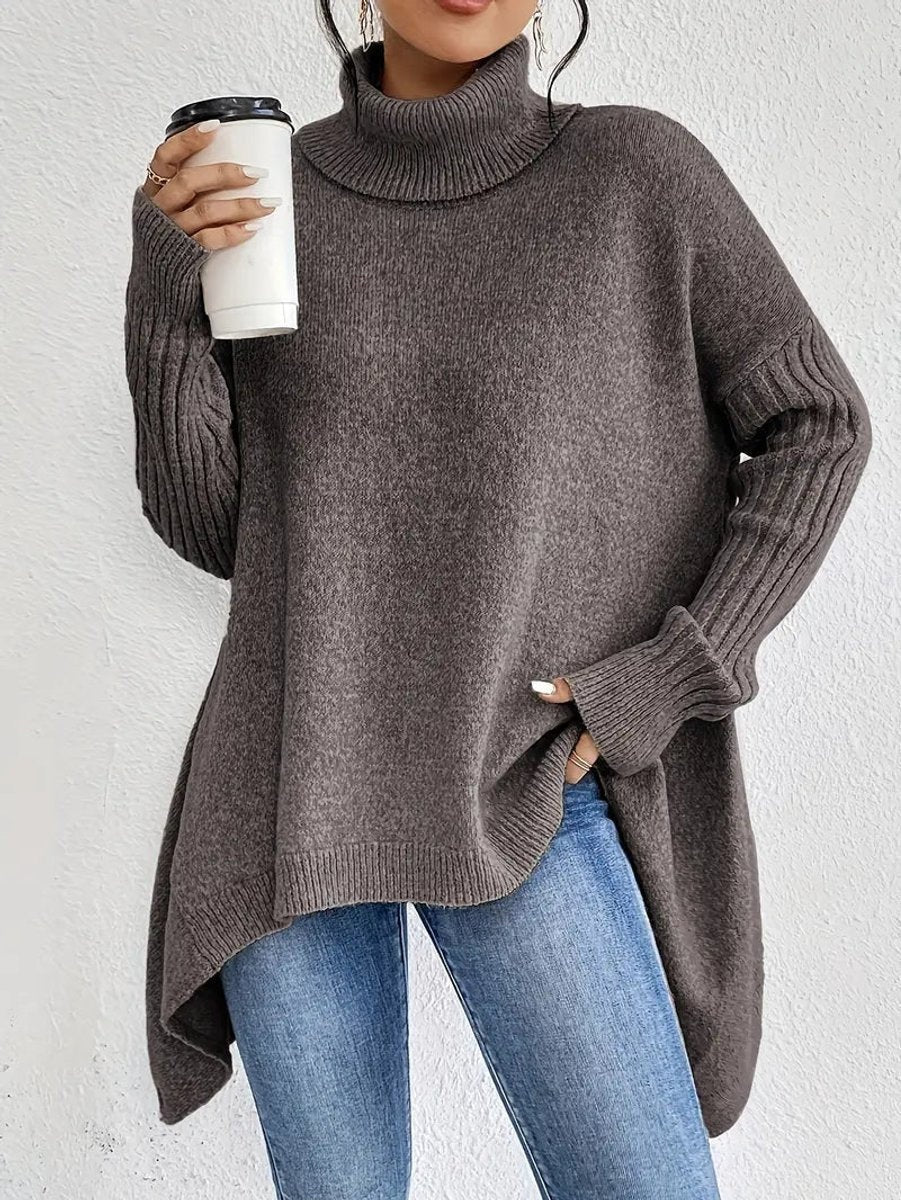 Celia | Jersey de Punto Cuello Alto Oversized Mujer Dobladillo Asimétrico