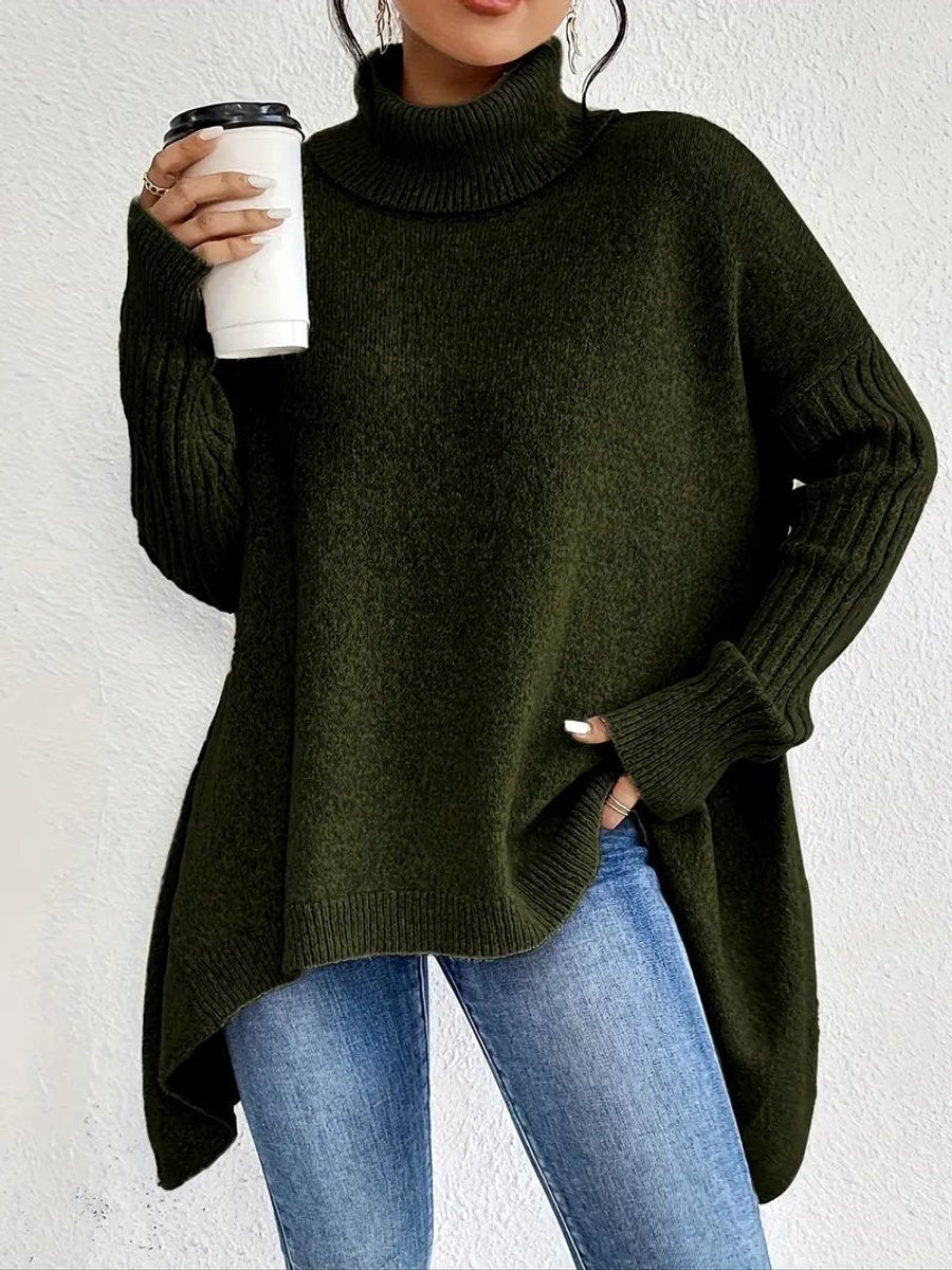 Celia | Jersey de Punto Cuello Alto Oversized Mujer Dobladillo Asimétrico