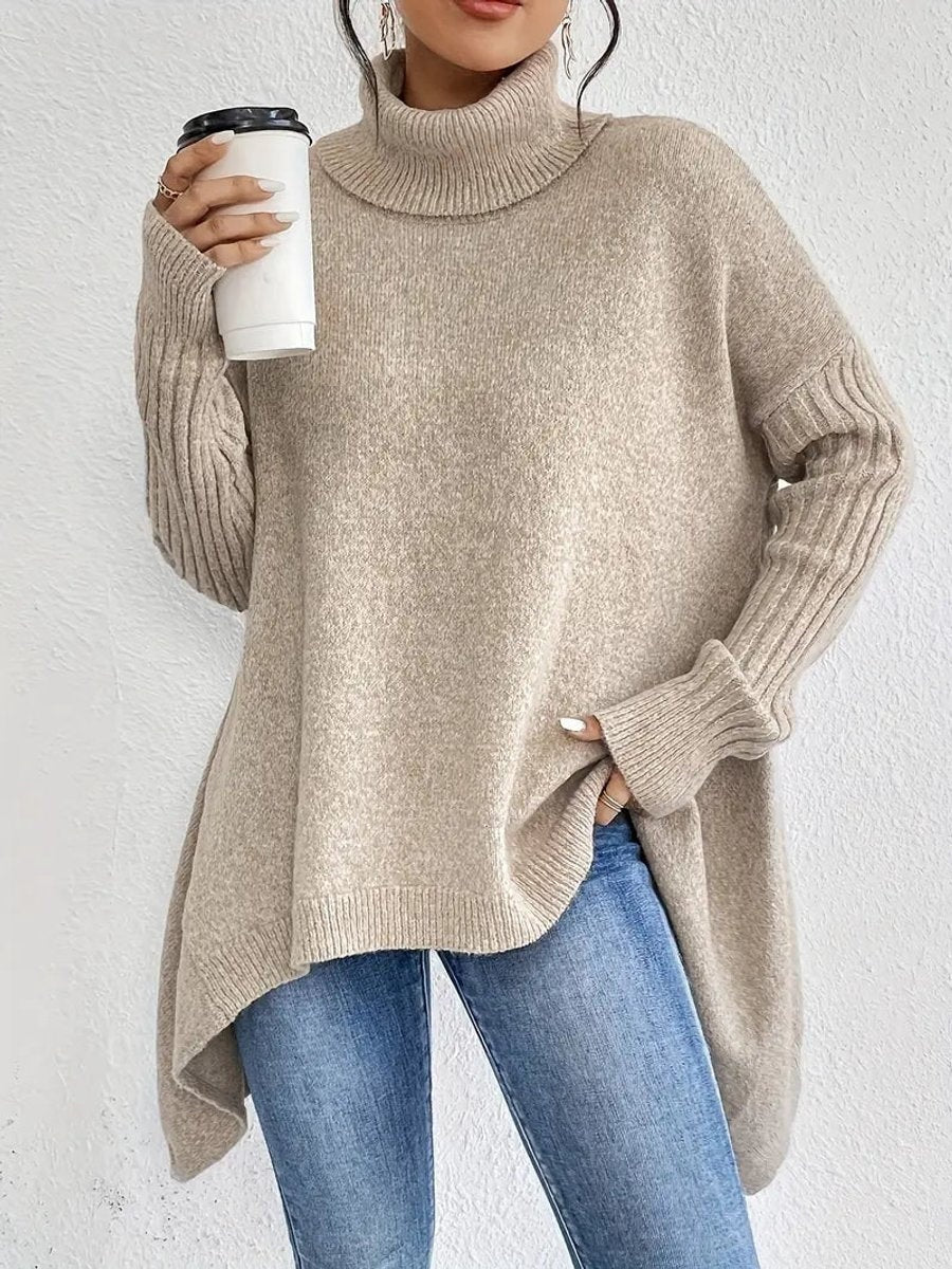 Celia | Jersey de Punto Cuello Alto Oversized Mujer Dobladillo Asimétrico