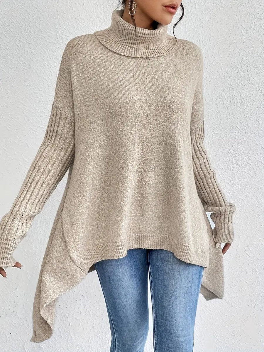 Celia | Jersey de Punto Cuello Alto Oversized Mujer Dobladillo Asimétrico