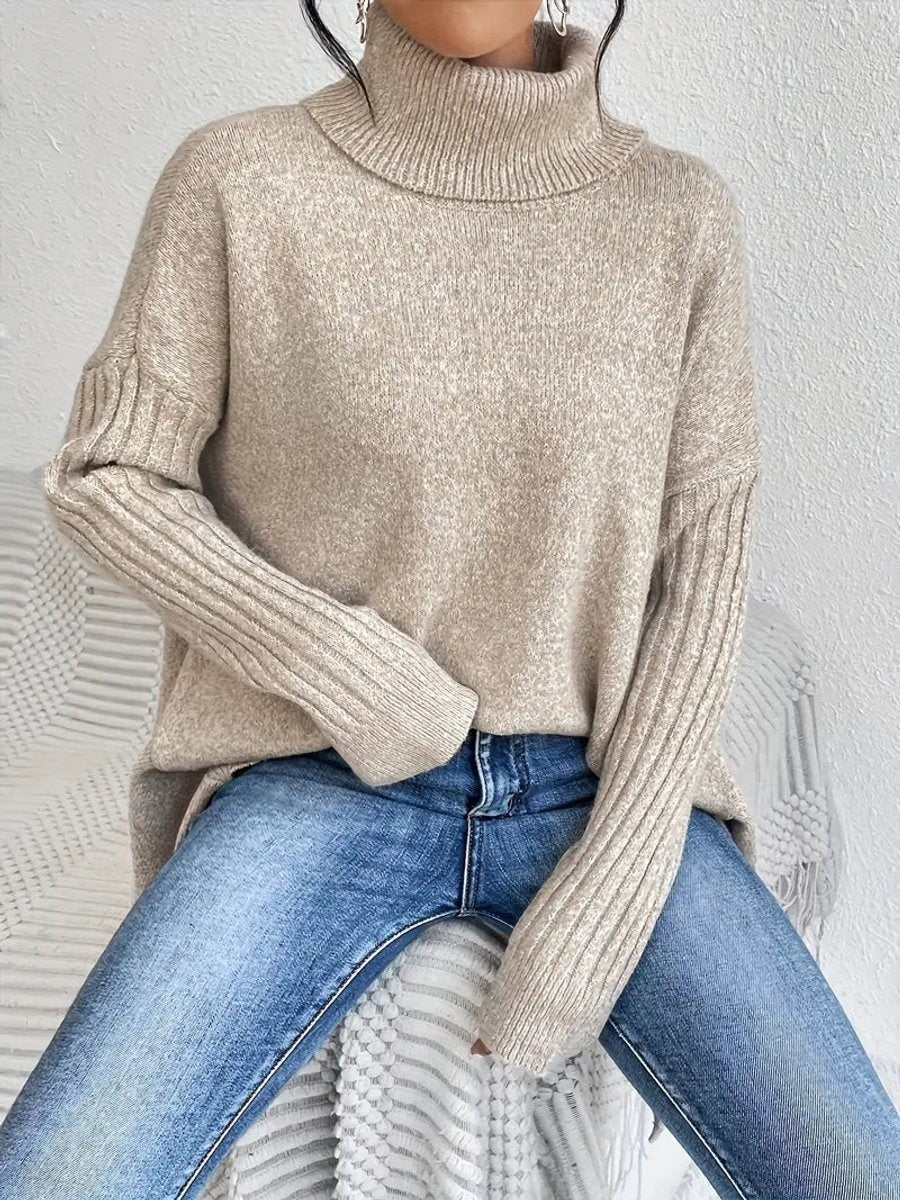 Celia | Jersey de Punto Cuello Alto Oversized Mujer Dobladillo Asimétrico