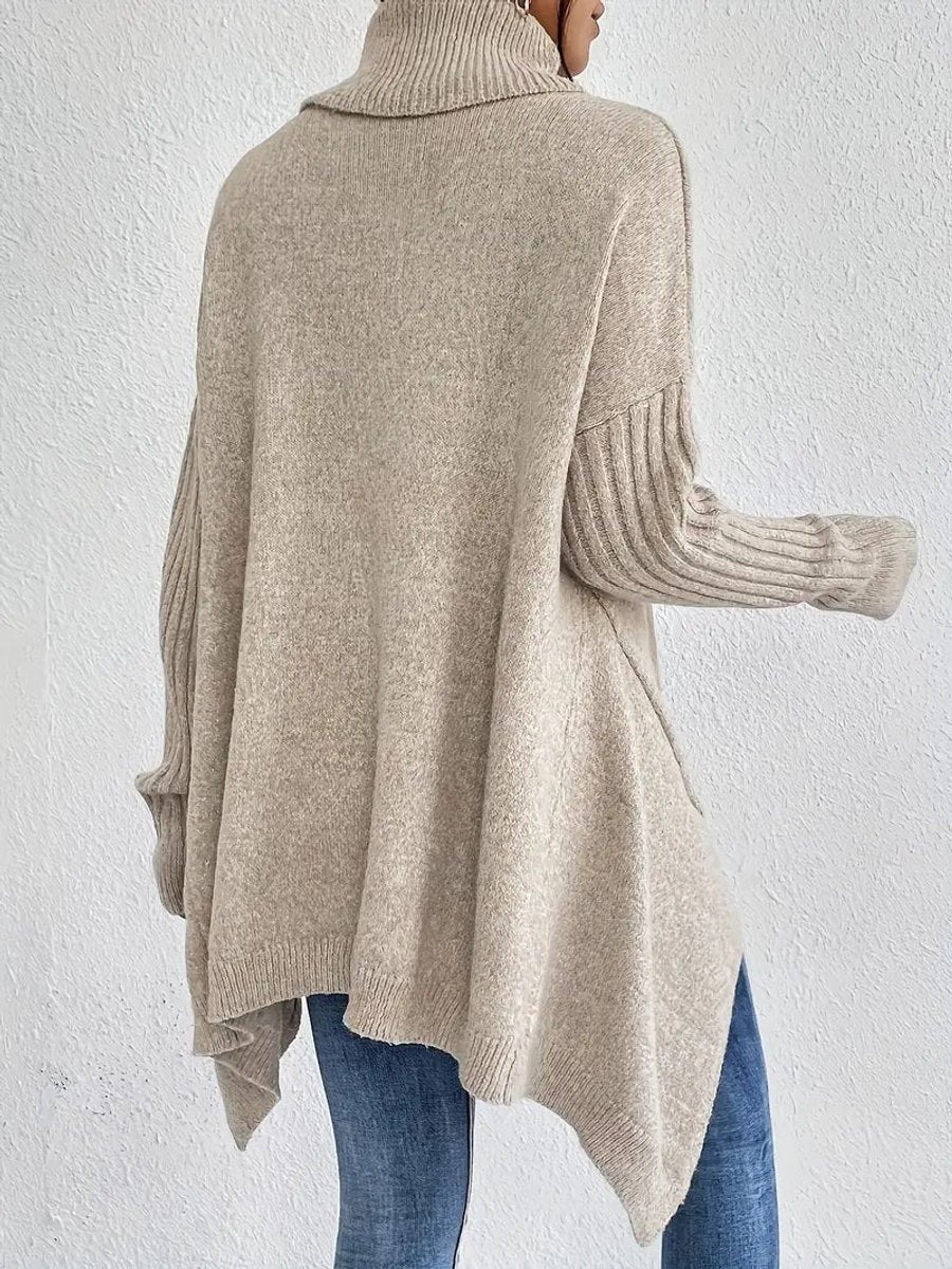 Celia | Jersey de Punto Cuello Alto Oversized Mujer Dobladillo Asimétrico