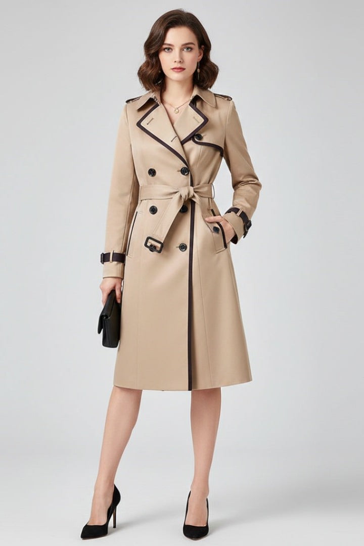 Milena | Trench Coat Gabardina Larga Mujer con Cinturón Doble Botonadura