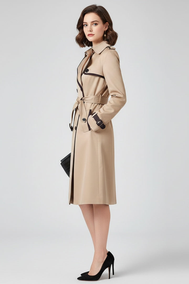 Milena | Trench Coat Gabardina Larga Mujer con Cinturón Doble Botonadura