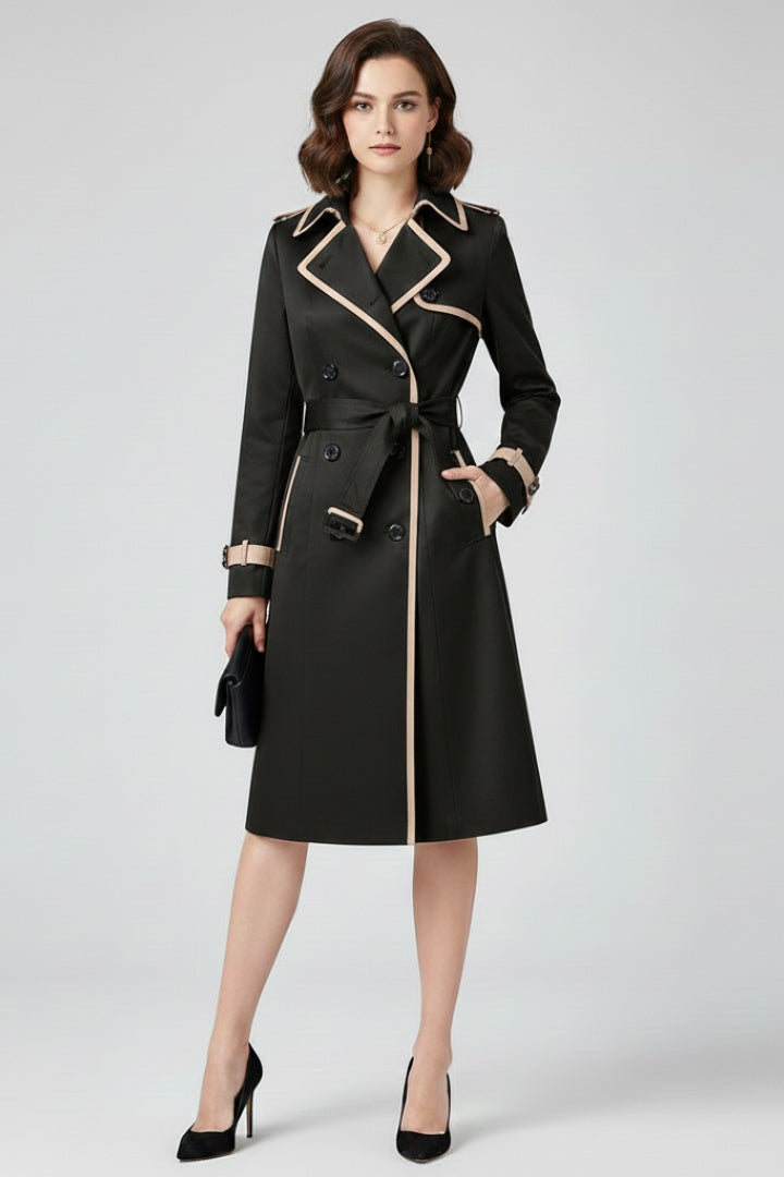 Milena | Trench Coat Gabardina Larga Mujer con Cinturón Doble Botonadura