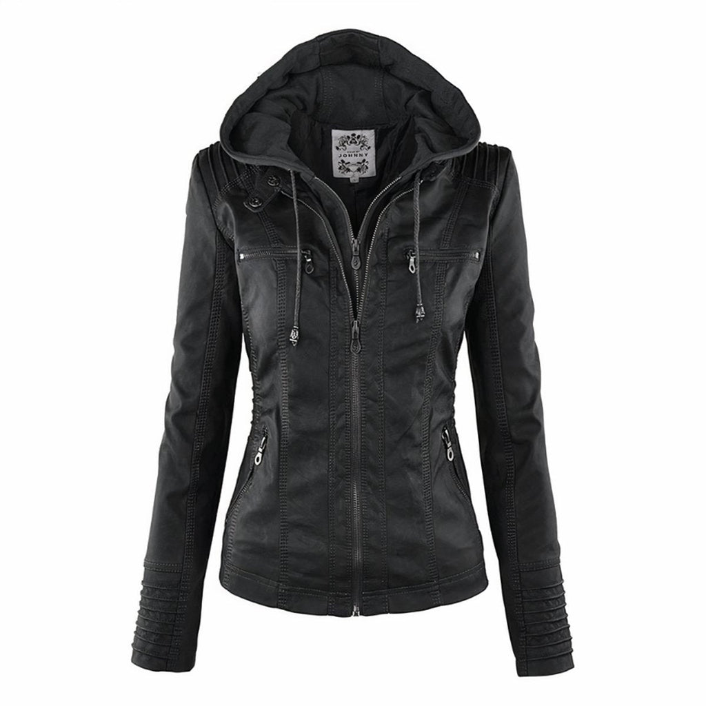 Zoe | Chaqueta Motera Mujer de Polipiel con Capucha