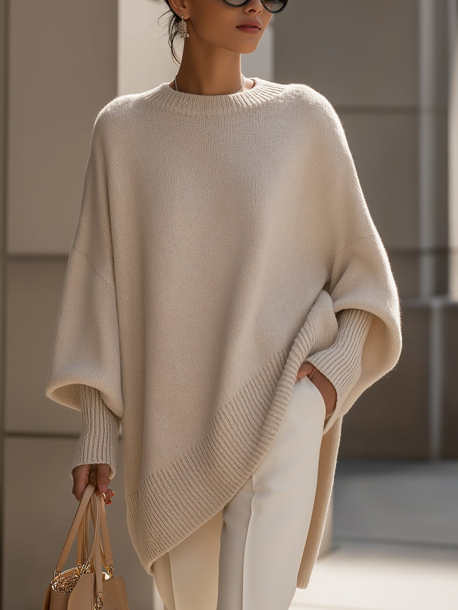 Silvia | Jersey Oversize Asimétrico de Punto Mujer Cuello Redondo