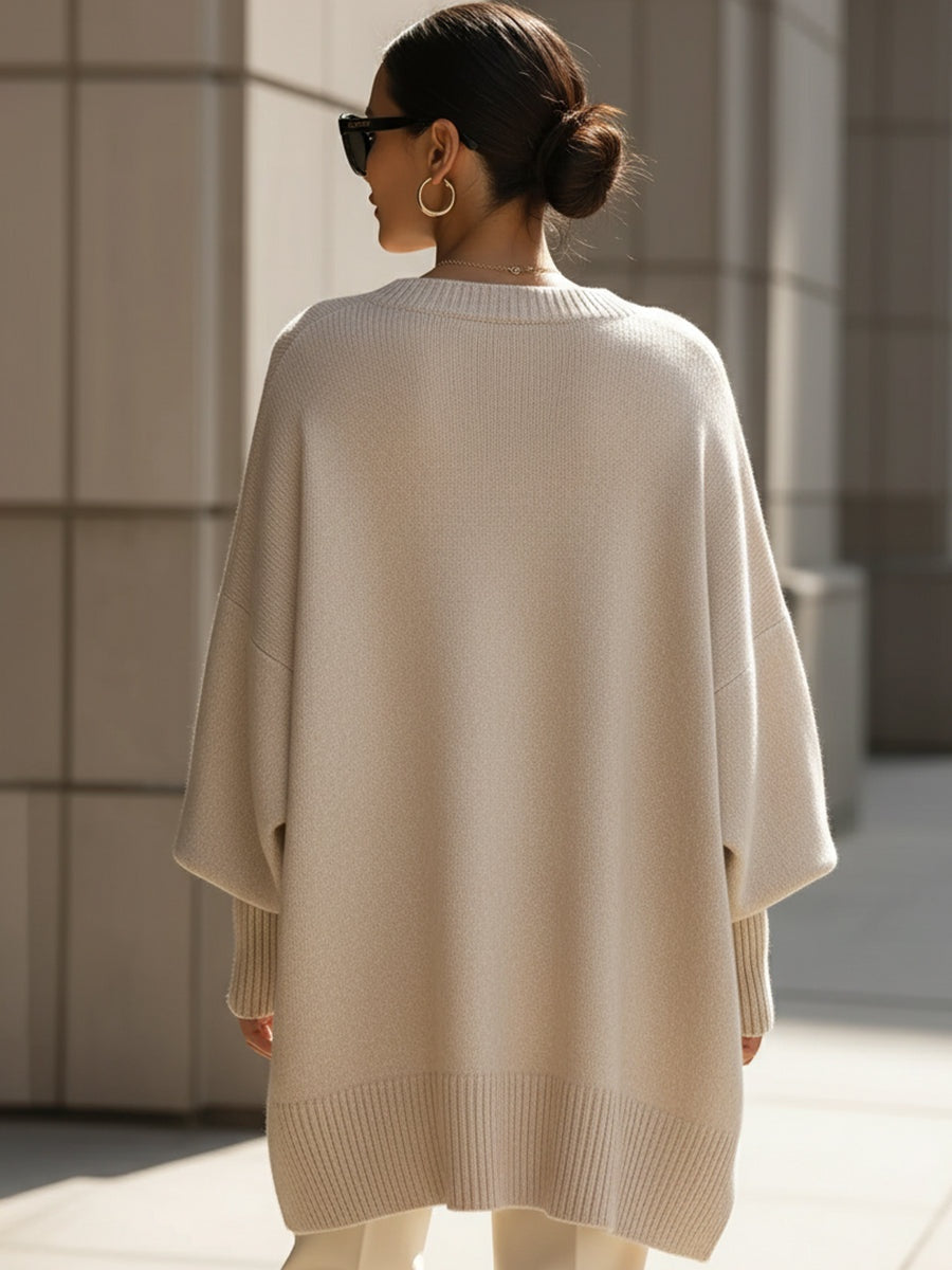 Silvia | Jersey Oversize Asimétrico de Punto Mujer Cuello Redondo