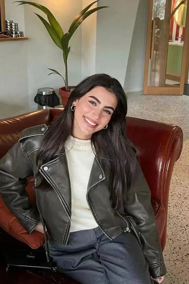 Salome | Chaqueta Motera de Polipiel Mujer Corta con Cinturón
