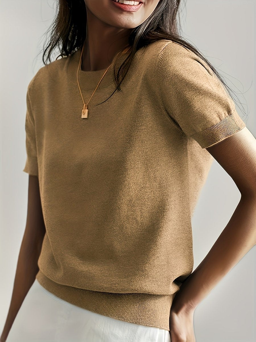 Rocío | Jersey Fino de Punto Mujer Cuello Redondo Manga Corta