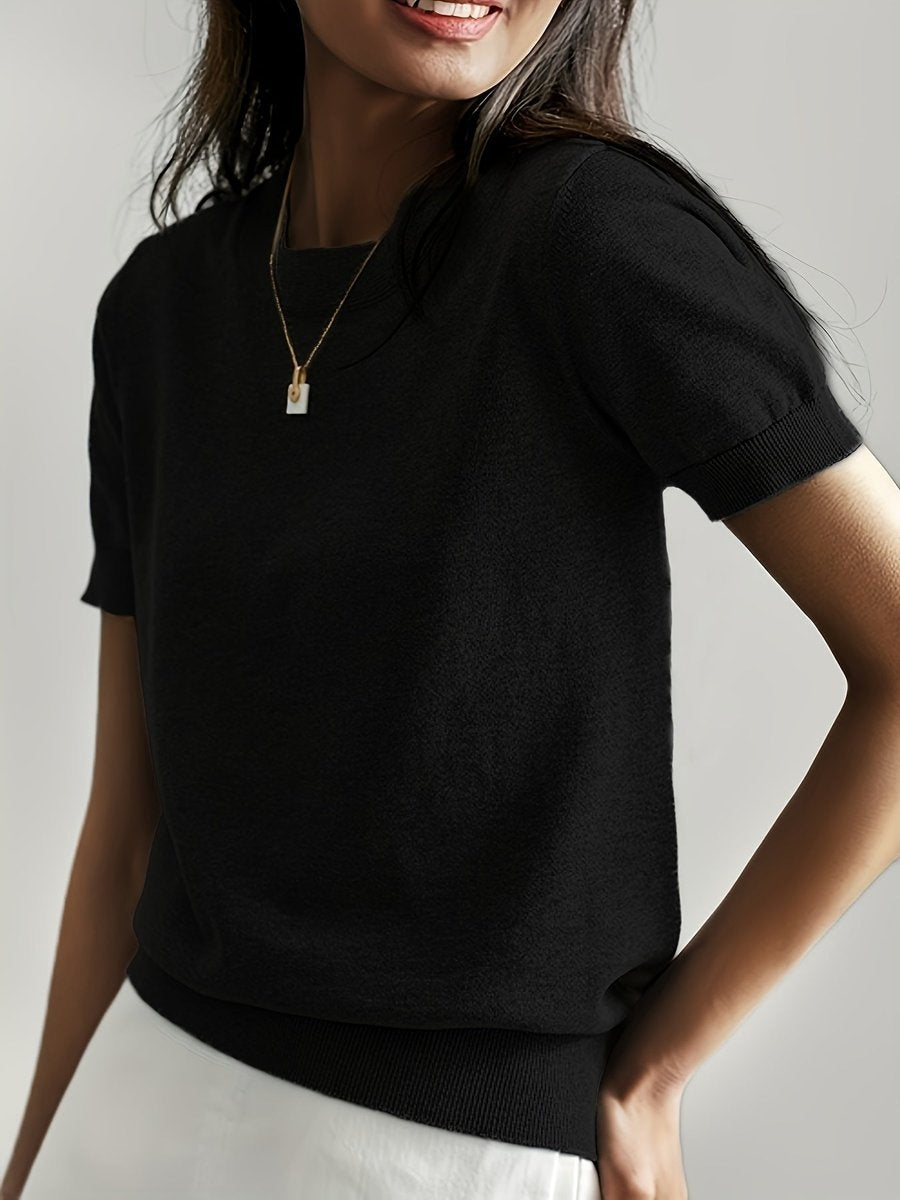 Rocío | Jersey Fino de Punto Mujer Cuello Redondo Manga Corta