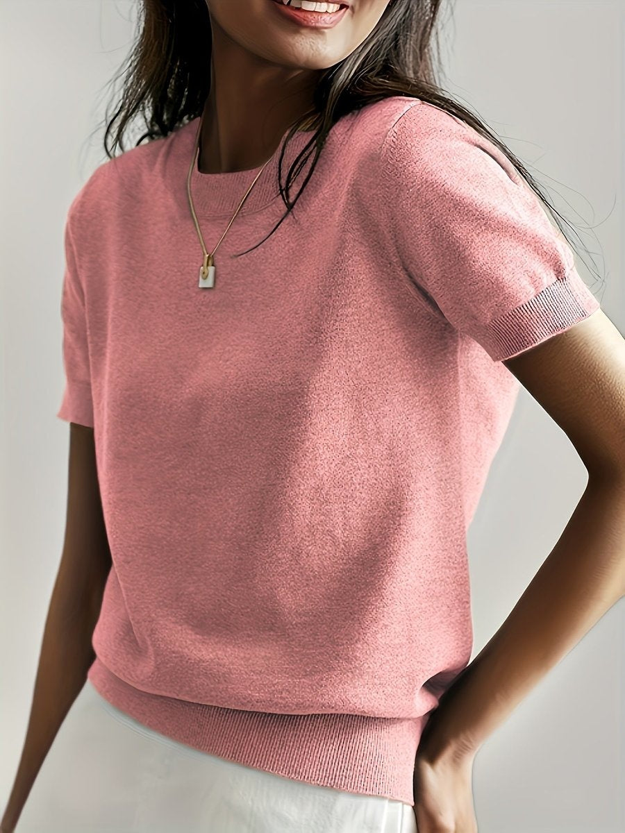 Rocío | Jersey Fino de Punto Mujer Cuello Redondo Manga Corta