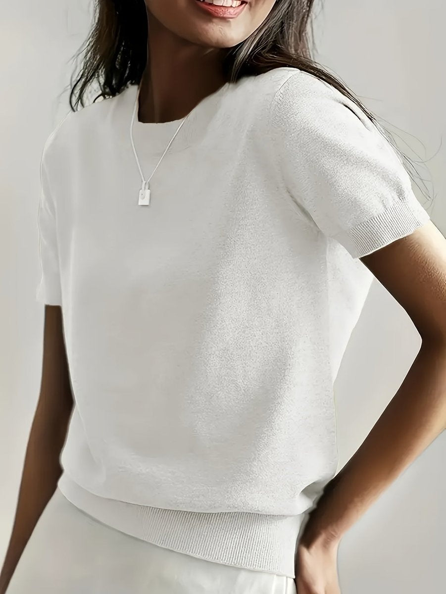 Rocío | Jersey Fino de Punto Mujer Cuello Redondo Manga Corta