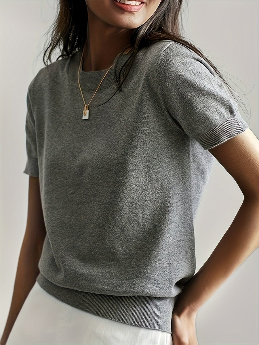 Rocío | Jersey Fino de Punto Mujer Cuello Redondo Manga Corta