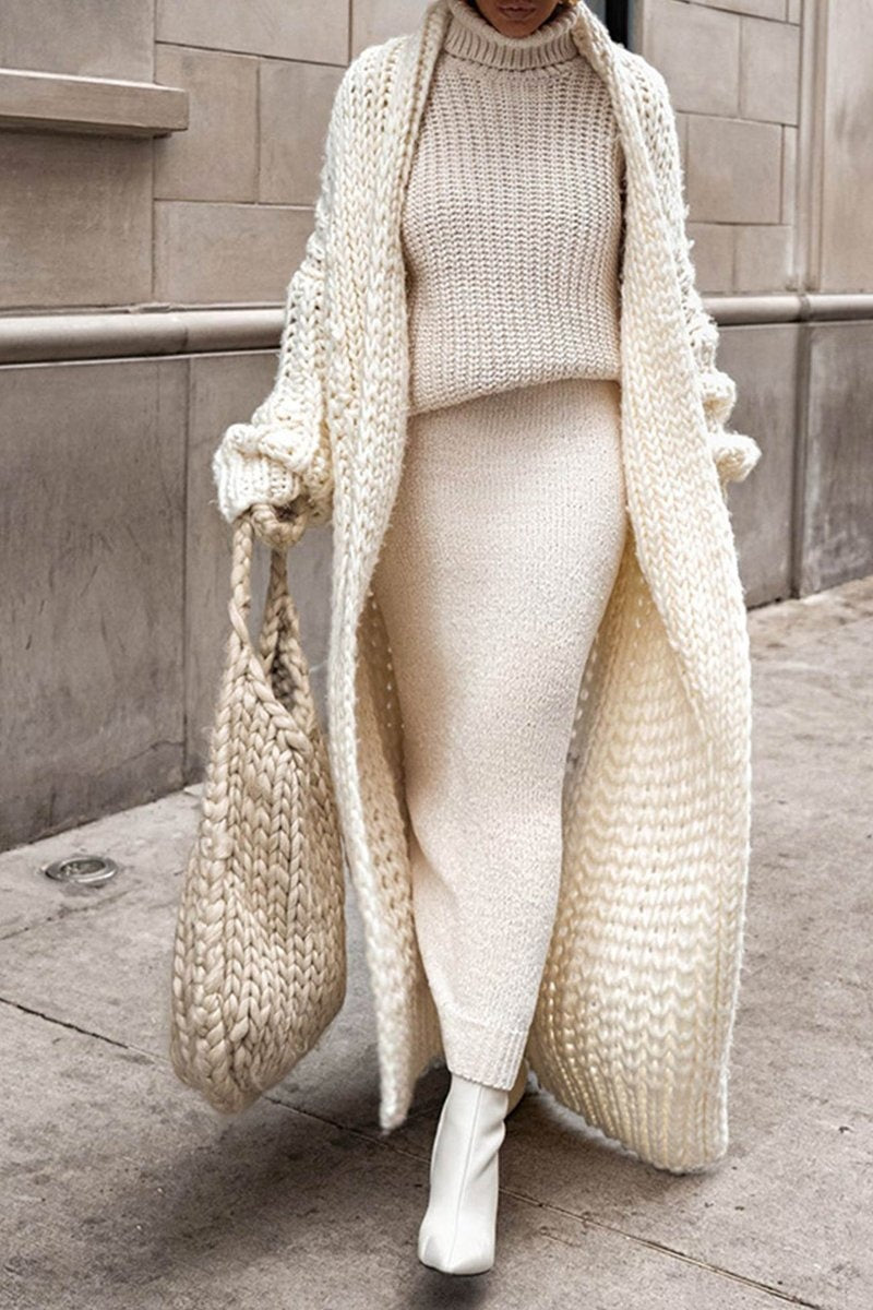Rosario | Cárdigan Largo de Punto Grueso Oversize Mujer Frente Abierto