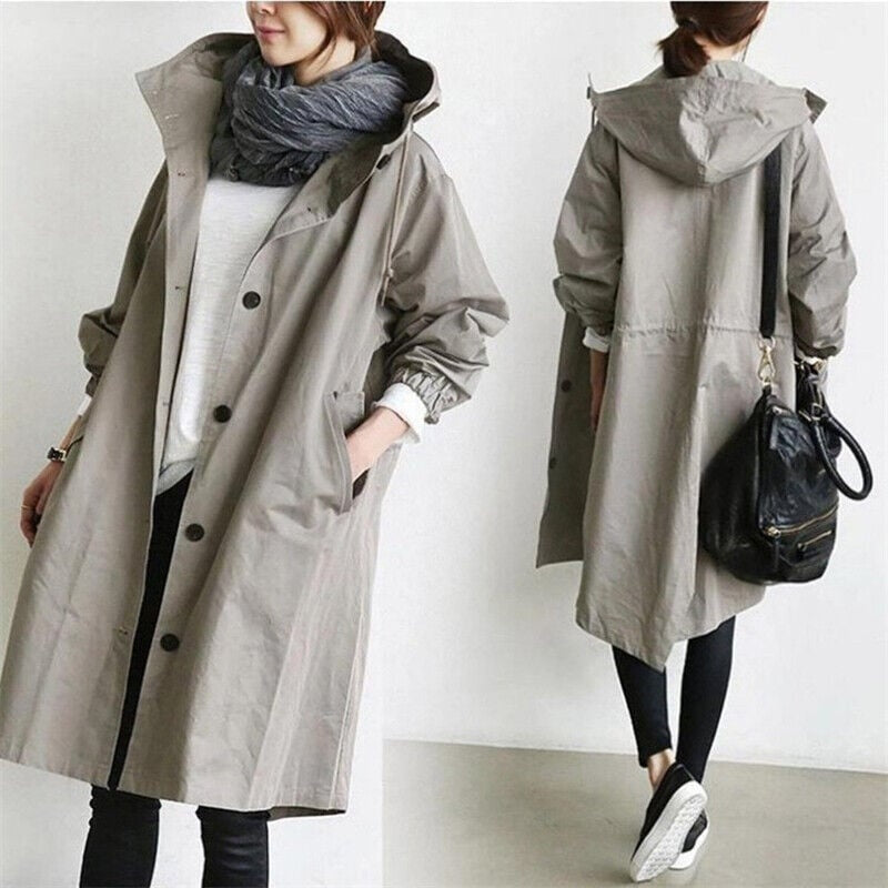 Luz | Chaqueta Larga con Capucha Mujer Botones Manga 3/4