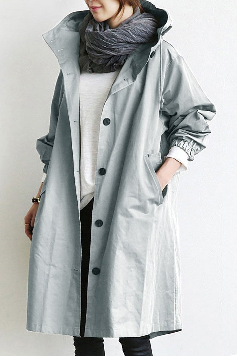 Luz | Chaqueta Larga con Capucha Mujer Botones Manga 3/4
