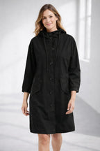 Luz | Chaqueta Larga con Capucha Mujer Botones Manga 3/4