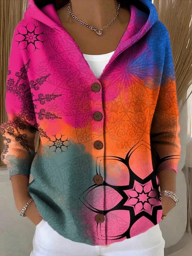 Erika | Chaqueta Larga Estampada con Capucha Mujer Botones