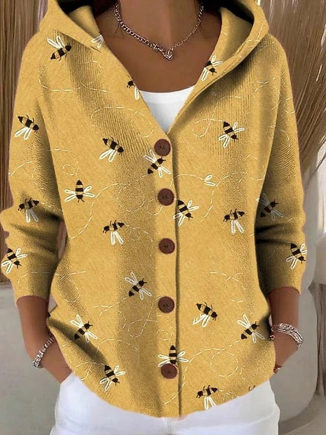 Erika | Chaqueta Larga Estampada con Capucha Mujer Botones