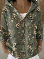 Erika | Chaqueta Larga Estampada con Capucha Mujer Botones