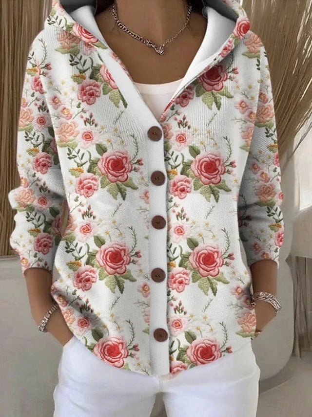 Erika | Chaqueta Larga Estampada con Capucha Mujer Botones