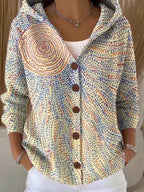 Erika | Chaqueta Larga Estampada con Capucha Mujer Botones