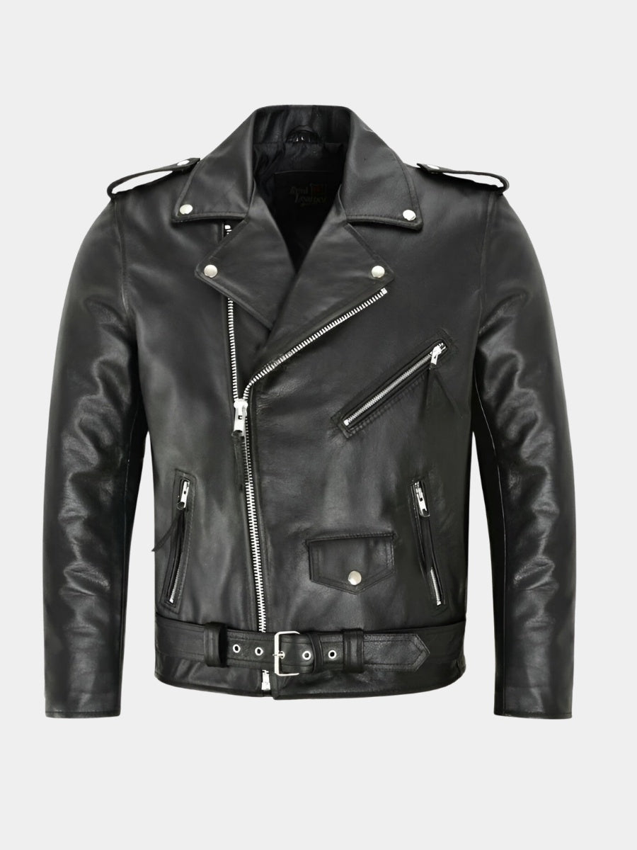 Lorenzo | Cazadora de Cuero Hombre Biker Cremallera Asimétrica