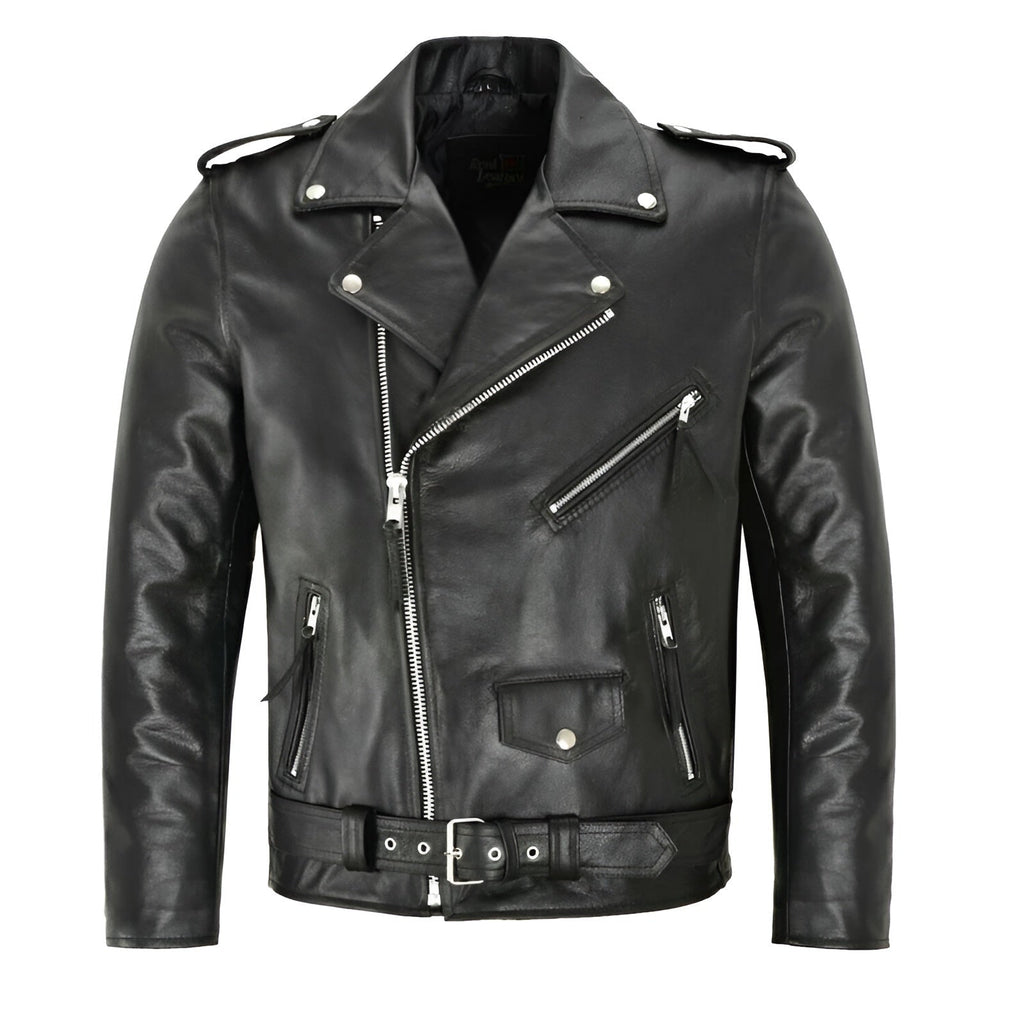 Lorenzo | Cazadora de Cuero Hombre Biker Cremallera Asimétrica
