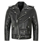 Lorenzo | Cazadora de Cuero Hombre Biker Cremallera Asimétrica