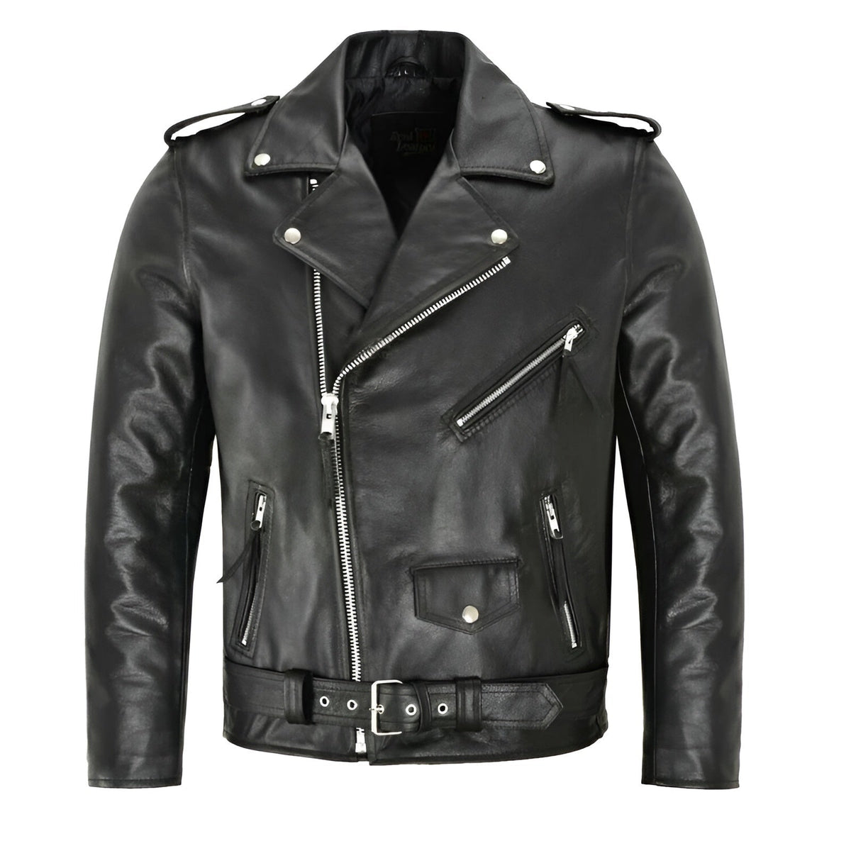 Lorenzo | Cazadora de Cuero Hombre Biker Cremallera Asimétrica