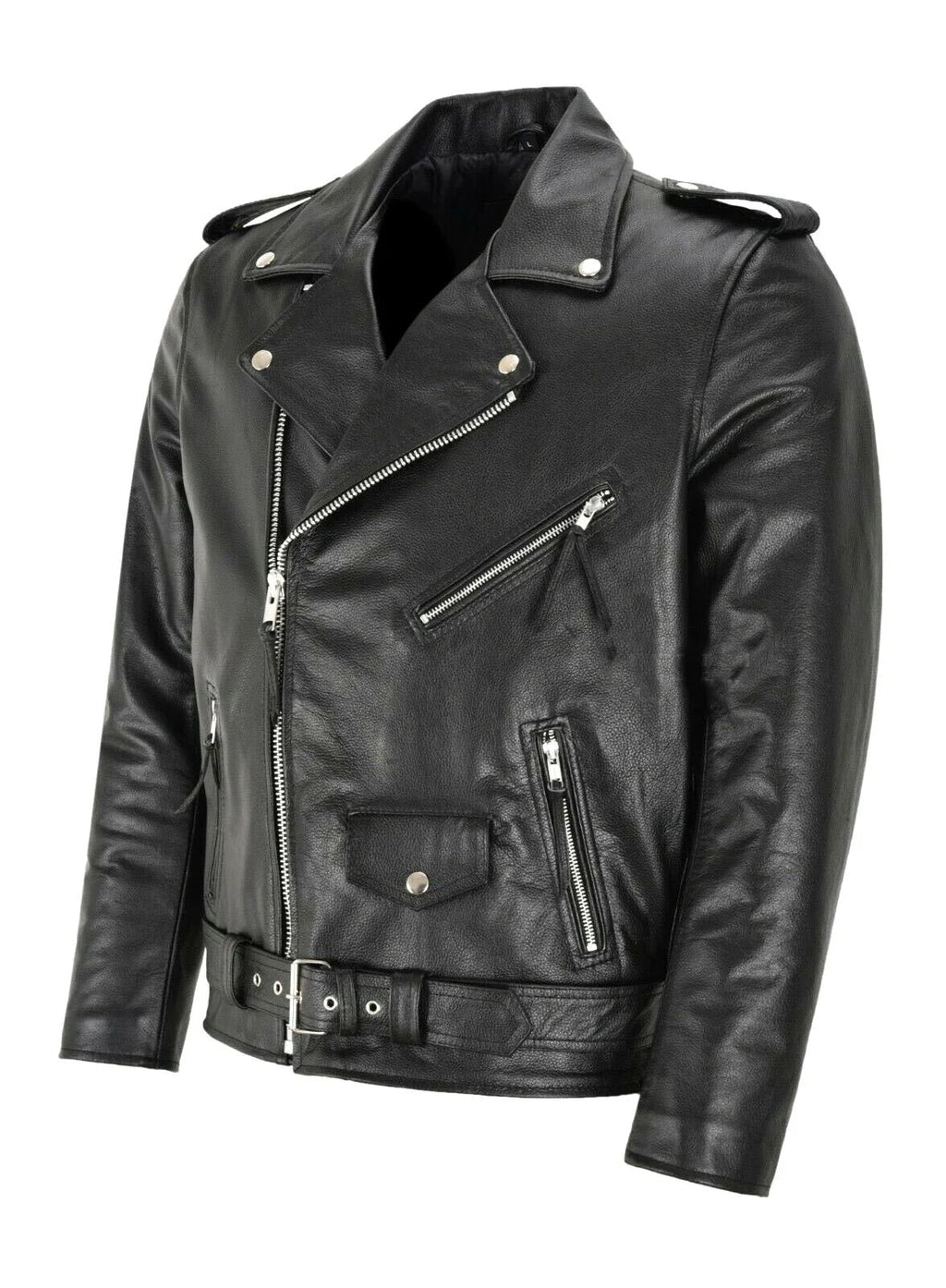 Lorenzo | Cazadora de Cuero Hombre Biker Cremallera Asimétrica
