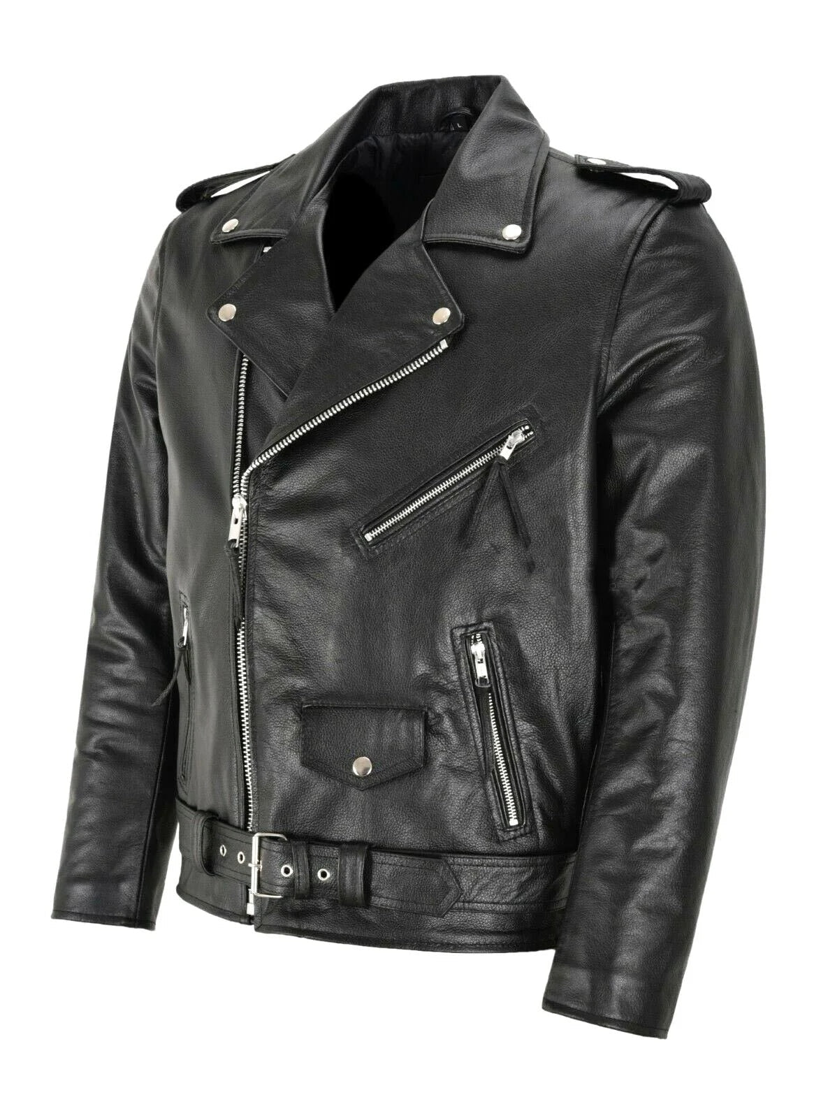 Lorenzo | Cazadora de Cuero Hombre Biker Cremallera Asimétrica