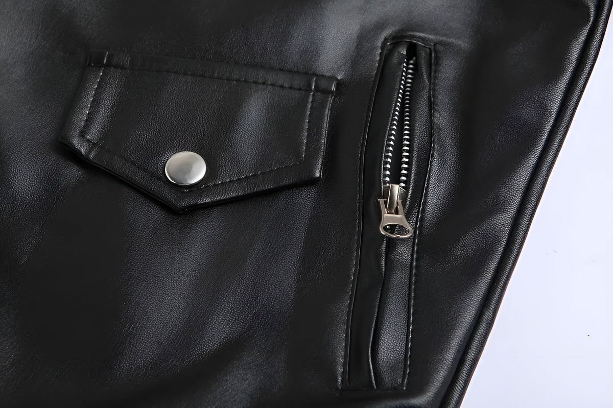 Lorenzo | Cazadora de Cuero Hombre Biker Cremallera Asimétrica