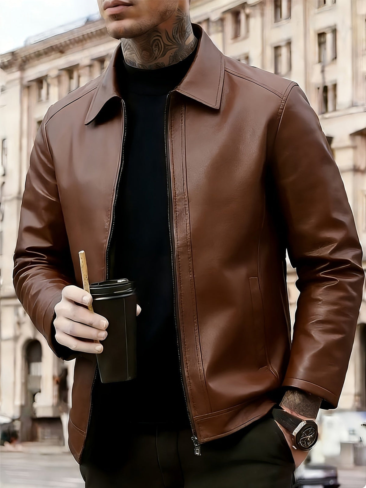 Tomas | Cazadora de Cuero Motero Hombre Cremallera