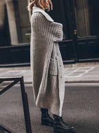 Purificación | Jersey de Punto Largo Oversized Mujer Cuello Solapa Bolsillos