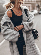 Purificación | Jersey de Punto Largo Oversized Mujer Cuello Solapa Bolsillos