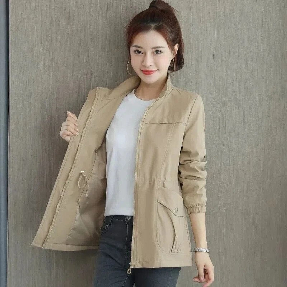 Nekane | Chaqueta Militar Ligera Mujer Cremallera Cintura Ajustable
