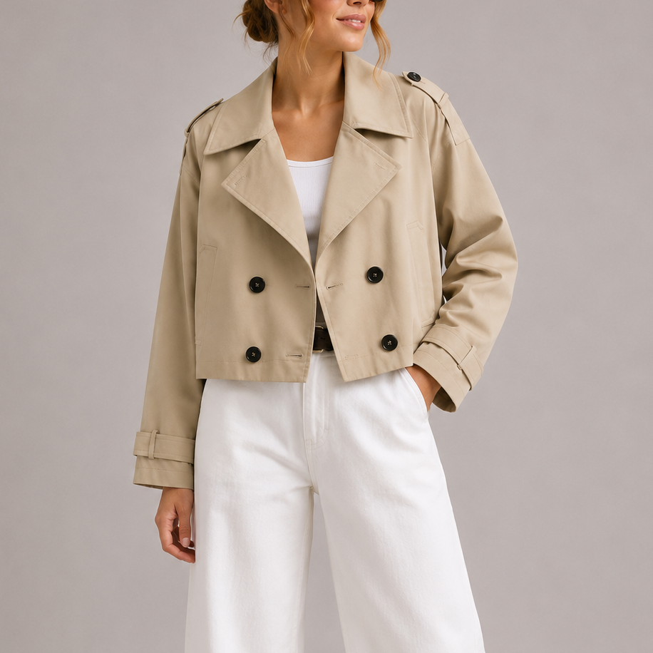Oriana | Trench Coat Corto Mujer Doble Botonadura Solapas