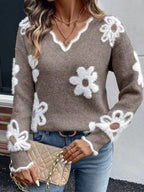 Carmen | Jersey de Punto Floral Mujer Escote en V Estampado Margaritas