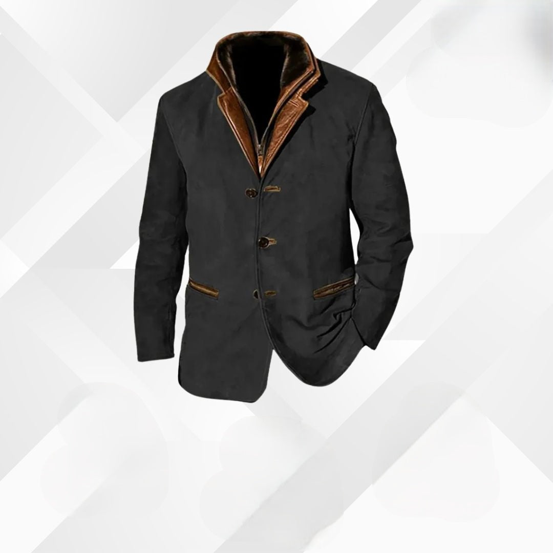 Gabriel | Chaqueta de Cuero con Detalles de Ante Hombre Cuello Solapa